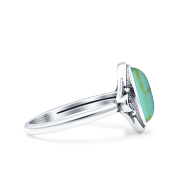 Vintage Style Petite Dainty Simulated Turquoise Ring Solid Oval Oxidized 925 Sterling Silver